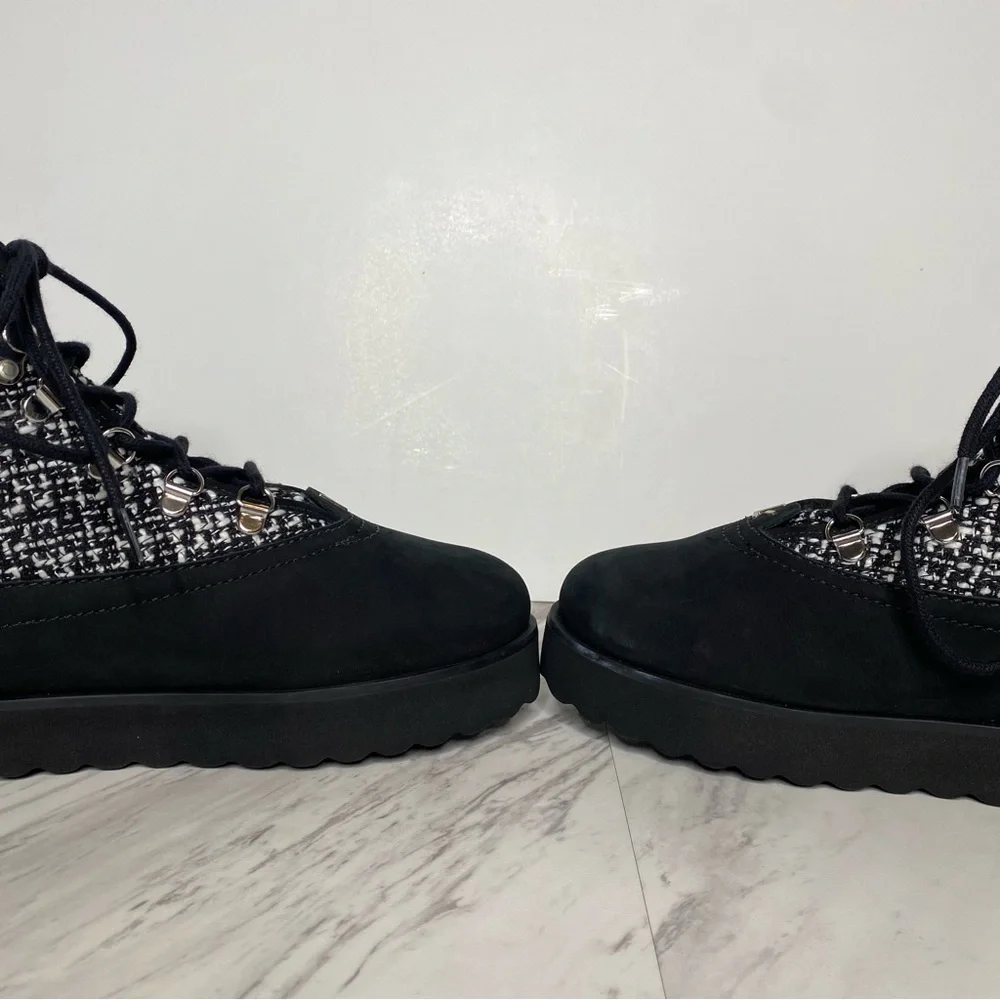 Larroude Vail Black Tweed Lace Up Winter Boot 7 1/2